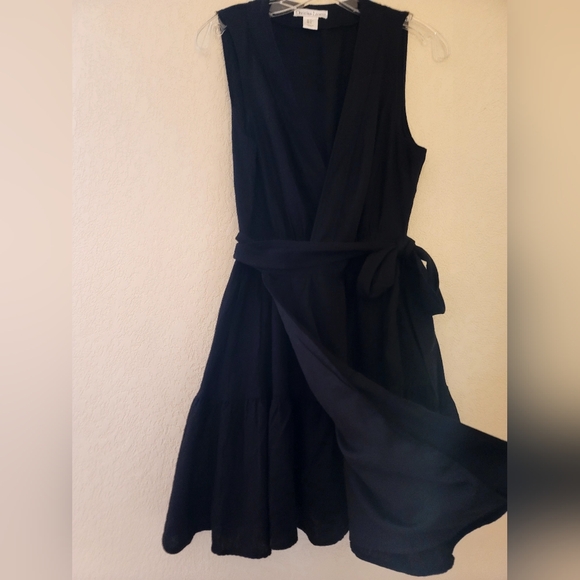 Christian Lacroix Black Linen Wrap Dress Womens Size Medium Sleeveless Pockets - Picture 3 of 16